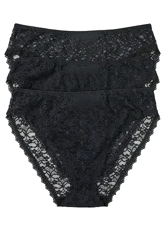 Maxikalhotky s vysokým vykrojením, z recyklované krajky (3 ks v balení) • černá • bonprix obchod