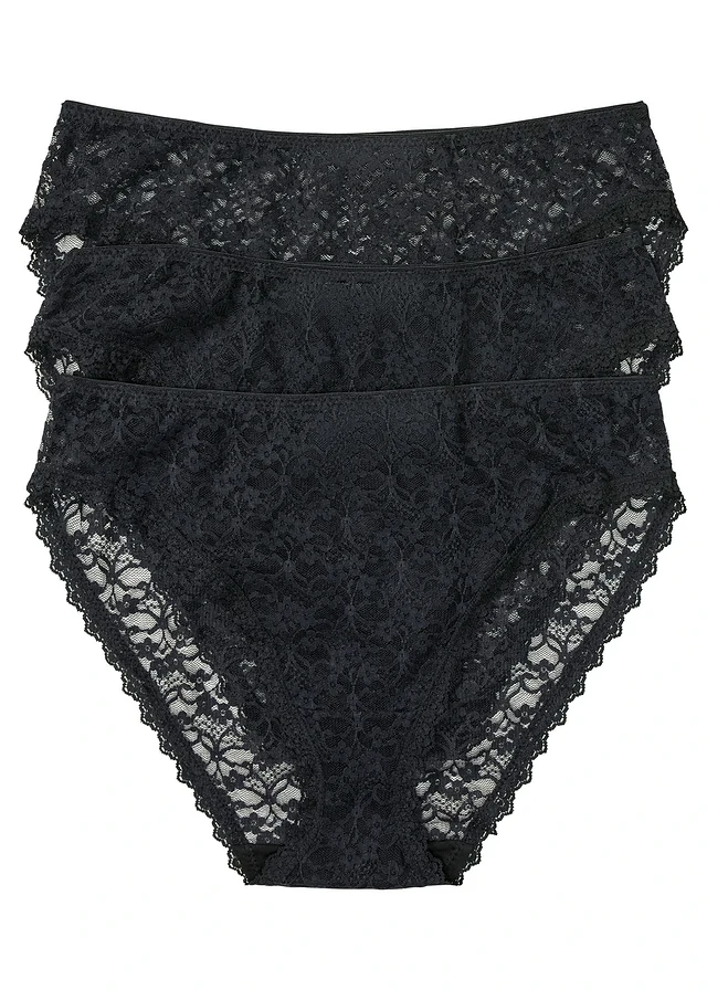 Lot de 3 slips maxi échancrés en dentelle recyclée