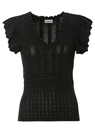 Pletené tričko z mäkkého viskózového mixu • čierna • obchod bonprix