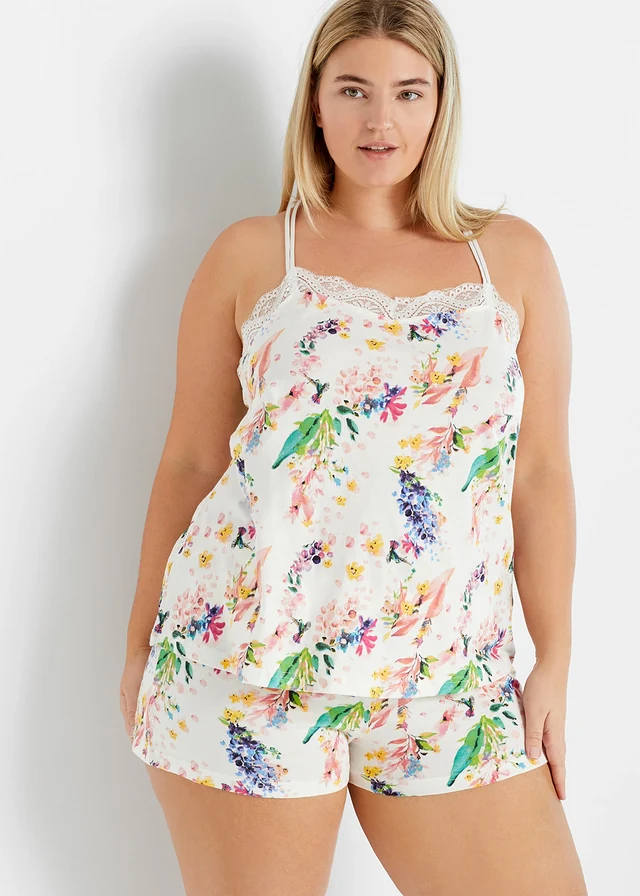 Pyjashort à bretelles spaghetti, Couleur: écru floral