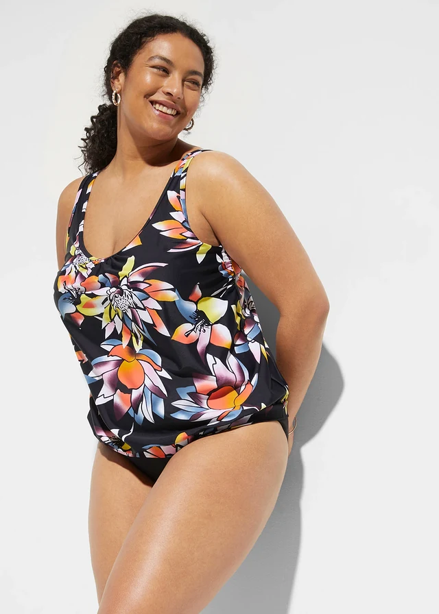 Bas de bikini sculptant taille haute, maintien léger, Couleur: noir
