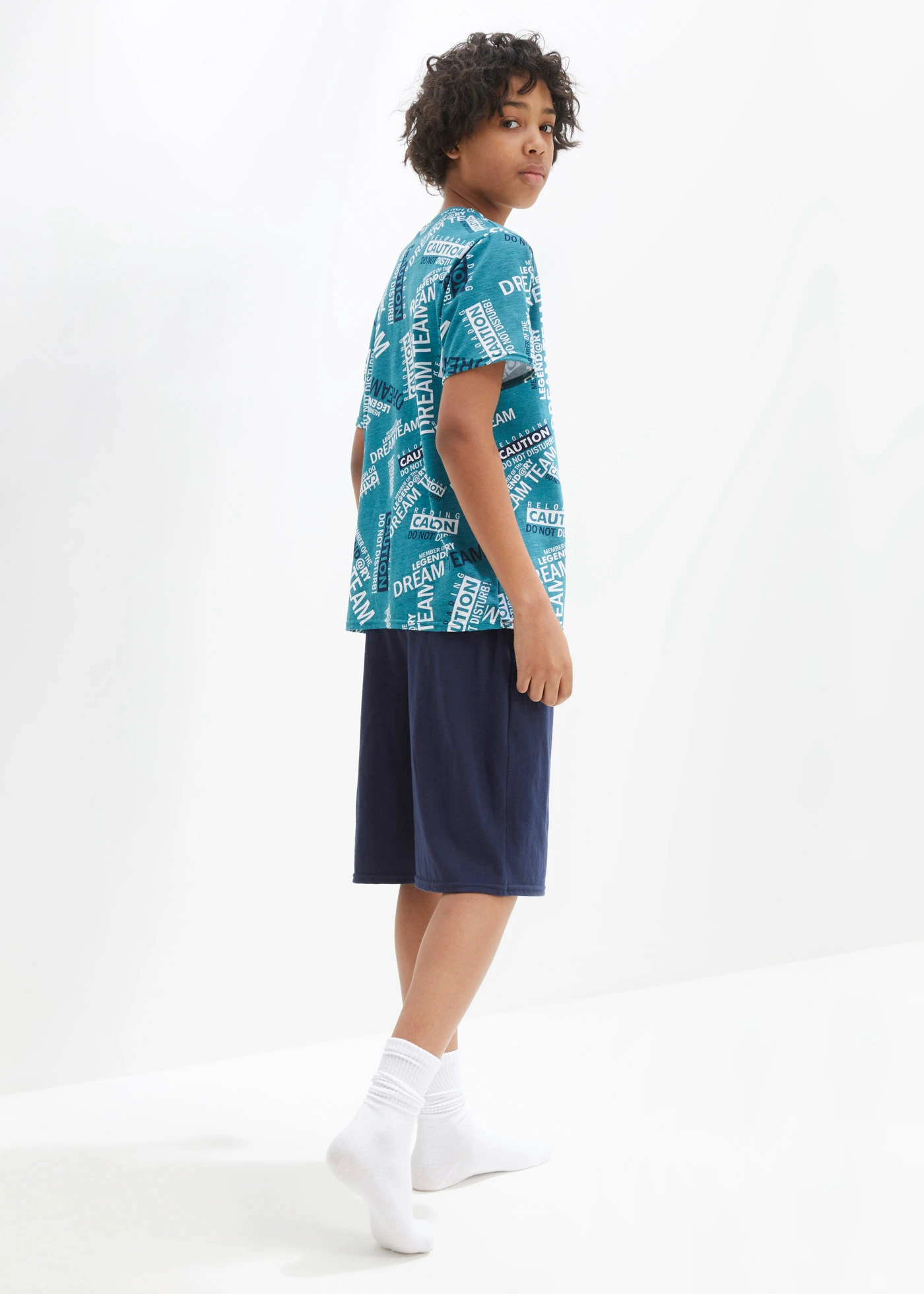 Pyjashort 100% coton • turquoise cobalt mat/bleu foncé imprimé • Boutique bonprix