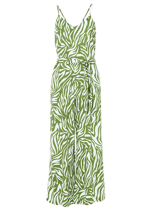 Jumpsuit met strikceintuur, Kleur: zebraprint bosgroen-wit