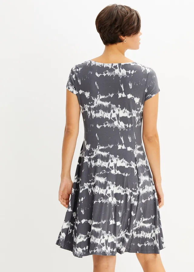 Robe fluide en jersey viscose, Couleur: gris ardoise imprimé