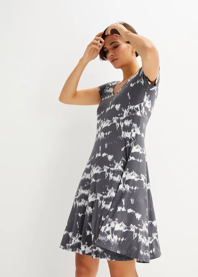 Robe fluide en jersey viscose, Couleur: gris ardoise imprimé