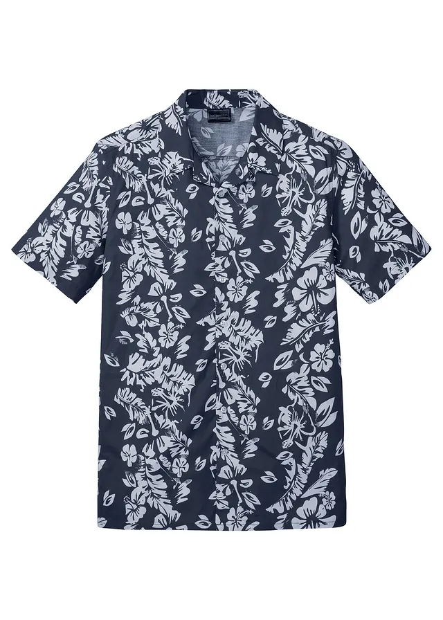 Hawaï overhemd met korte mouwen, Kleur: donkerblauw/wit