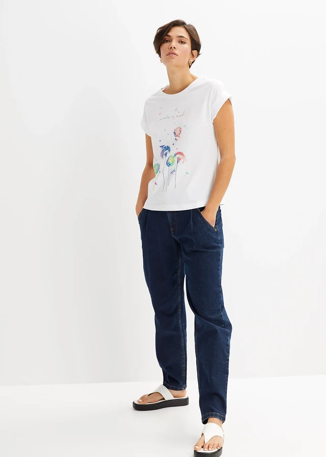 T-shirt avec fleurs de pissenlit, Couleur: blanc imprimé