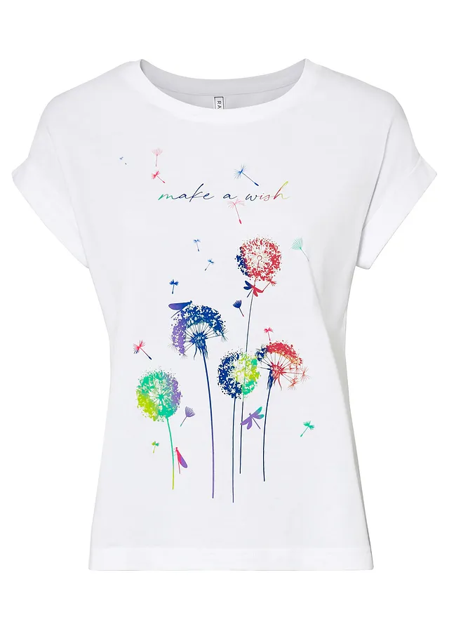T-shirt avec fleurs de pissenlit, Couleur: blanc imprimé
