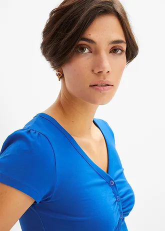 T-shirt avec patte de boutonnage en coton • bleu azur • Boutique bonprix