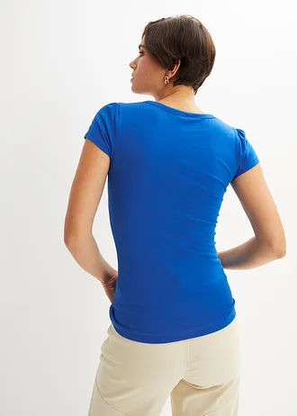 T-shirt avec patte de boutonnage en coton • bleu azur • Boutique bonprix