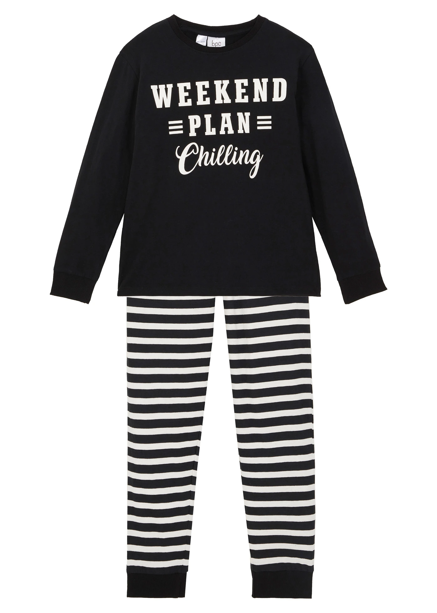 Pyjama (2-dlg. set) • zwart-wolwit met print • bonprix online shop