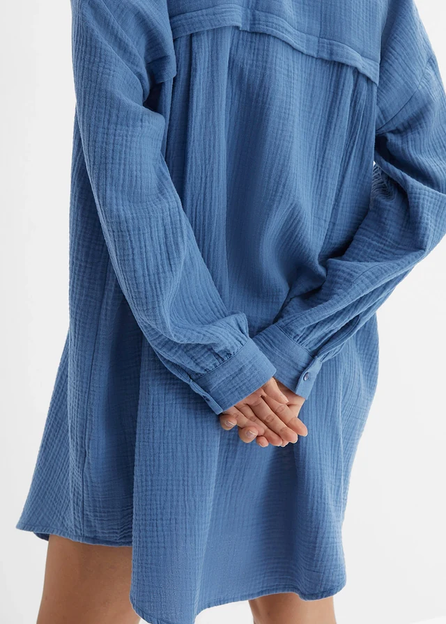 Chemisier long oversize en gaze de coton • bleu jean • product-page.page-title-suffix