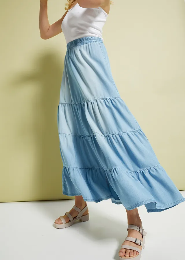 Maxi strokenrok, Kleur: lichtblauw denim