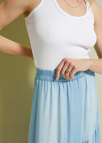 Długa spódnica z falban • jasnoniebieski denim • sklep bonprix