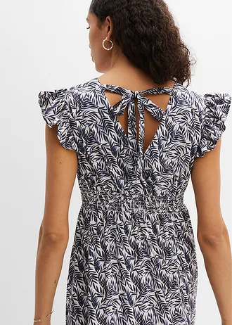 Rochie maxi cu mâneci fluture • indigo/bej natur cu imprimeu • magazin bonprix