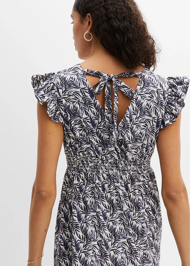 Rochie maxi cu mâneci fluture • indigo/bej natur cu imprimeu • magazin bonprix