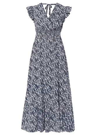Sukienka maxi z rękawami motylkowymi • indygo-naturalny z nadrukiem • sklep bonprix