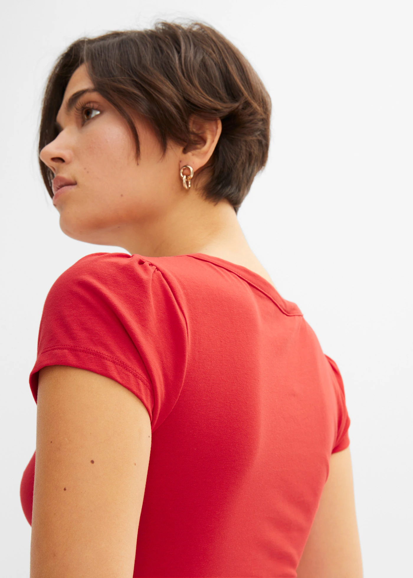 T-shirt avec patte de boutonnage en coton • fraise • Boutique bonprix