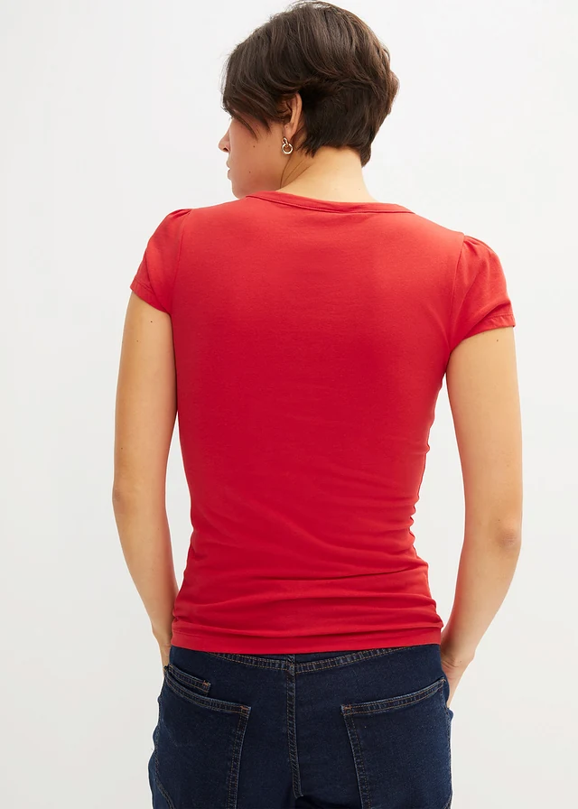 Shirt met knoopsluiting en biologisch katoen, Kleur: aardbeirood