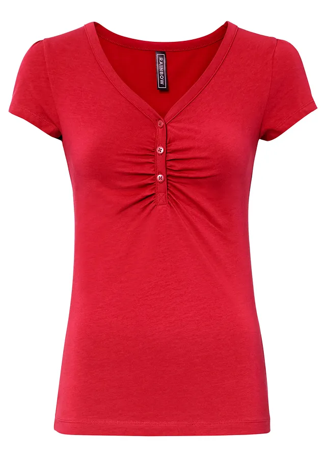 T-shirt avec patte de boutonnage en coton • fraise • Boutique bonprix