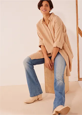 Dlouhá oversize halenka z mušelínu • bílá káva • bonprix obchod