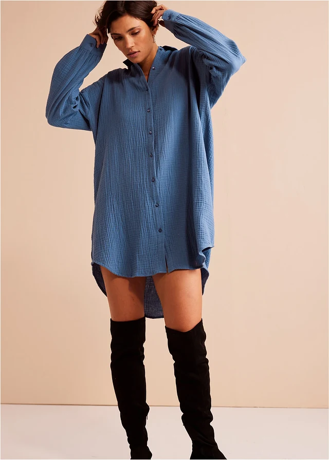 Oversized blouse van mousseline • jeansblauw • product-page.page-title-suffix