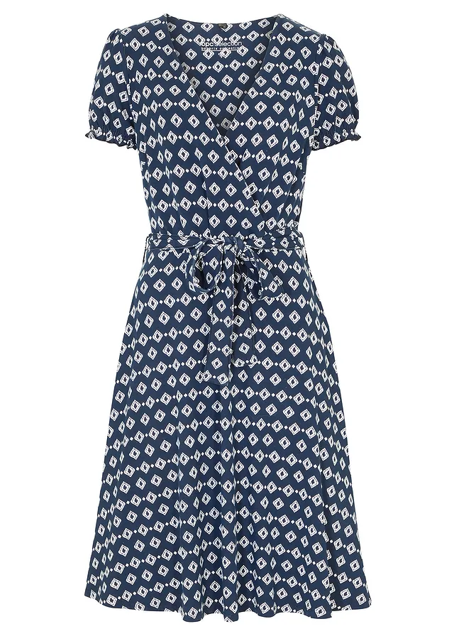 Jersey jurk in een viscosemix • donkerblauw/wit met print • bonprix online shop