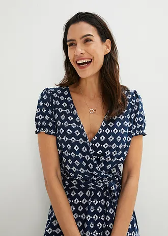 Rochie din jerse din amestec cu viscoză • bleumarin/alb • magazin bonprix