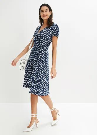 Rochie din jerse din amestec cu viscoză • bleumarin/alb • magazin bonprix