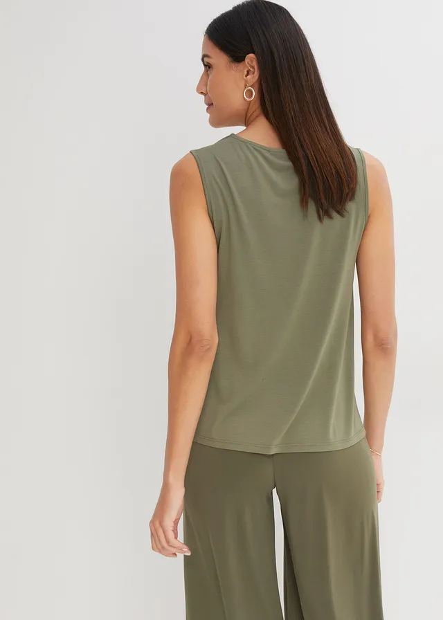 Top met strik, Kleur: donkerolijfgroen