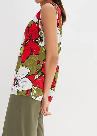 Halenkový top z viskózy • jahodovo-tmavě khaki s květy • bonprix obchod