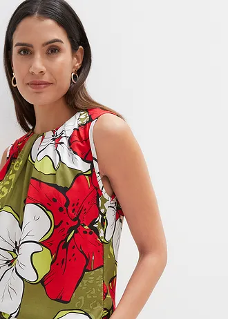 Halenkový top z viskózy • jahodovo-tmavě khaki s květy • bonprix obchod