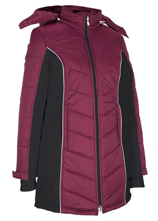 Lange, gewatteerde outdoor jas, waterafstotend, Kleur: bessen