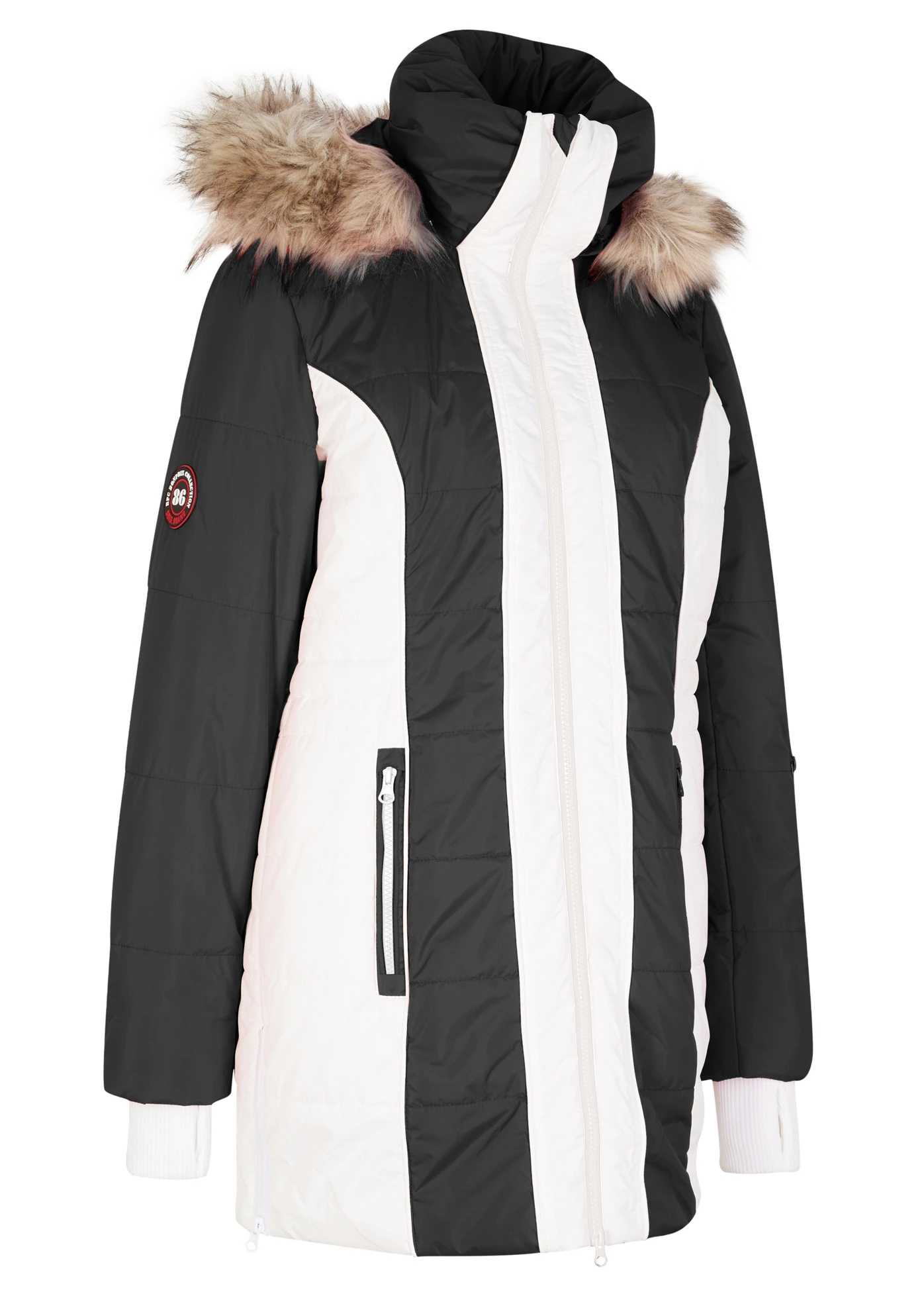 Krátký outdoorový kabát s umělou kožešinou, voděodolný • černá • bonprix obchod