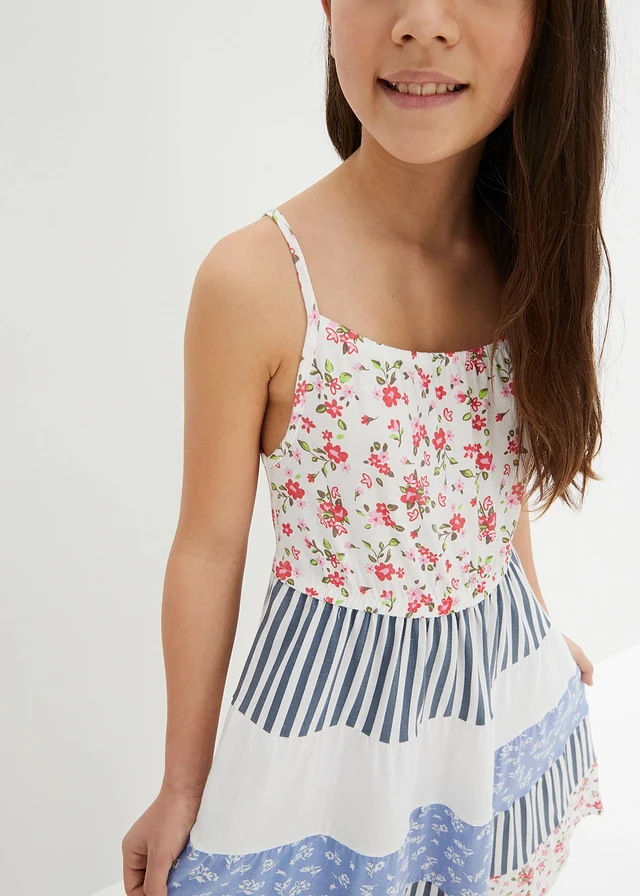 Jersey jurk van puur biologisch katoen • wolwit/middenblauw met print • product-page.page-title-suffix