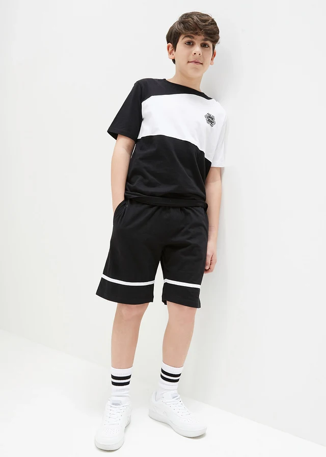 T-shirt et bermuda en jersey (ens. 2 pces) 100% coton, Couleur: blanc/noir imprimé + noir