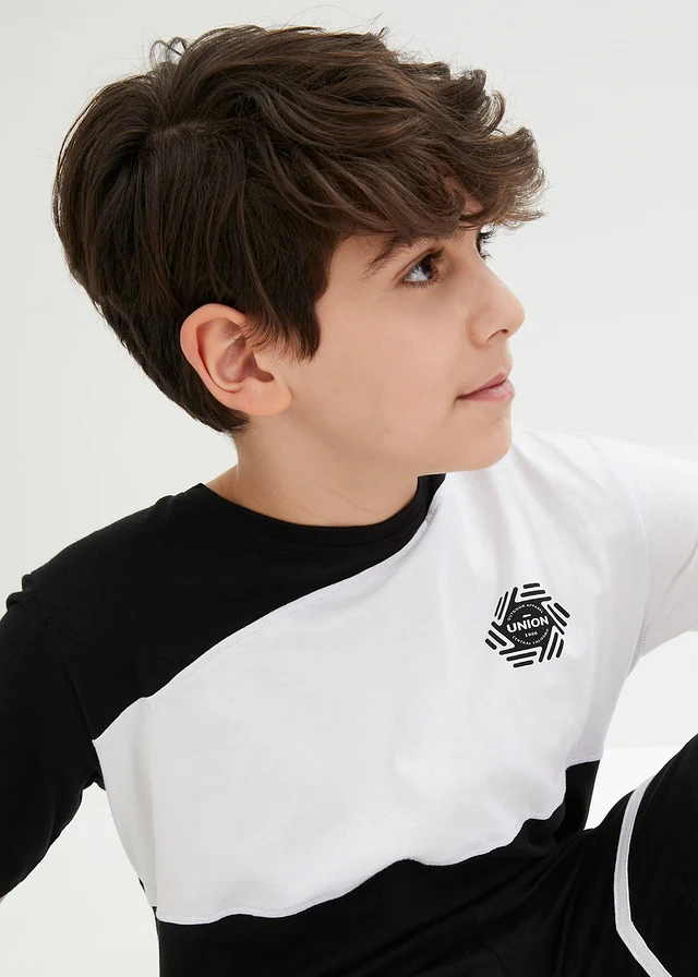 Jongens T-shirt en shirtbroek van biologisch katoen (2-dlg. set) • wit/zwart • product-page.page-title-suffix