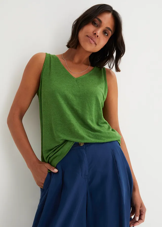 Débardeur 100% lin, Couleur: vert forêt