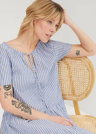 Letní tunikové šaty z čisté bavlny • světlá indigo-bílá s podélným proužkem • bonprix obchod