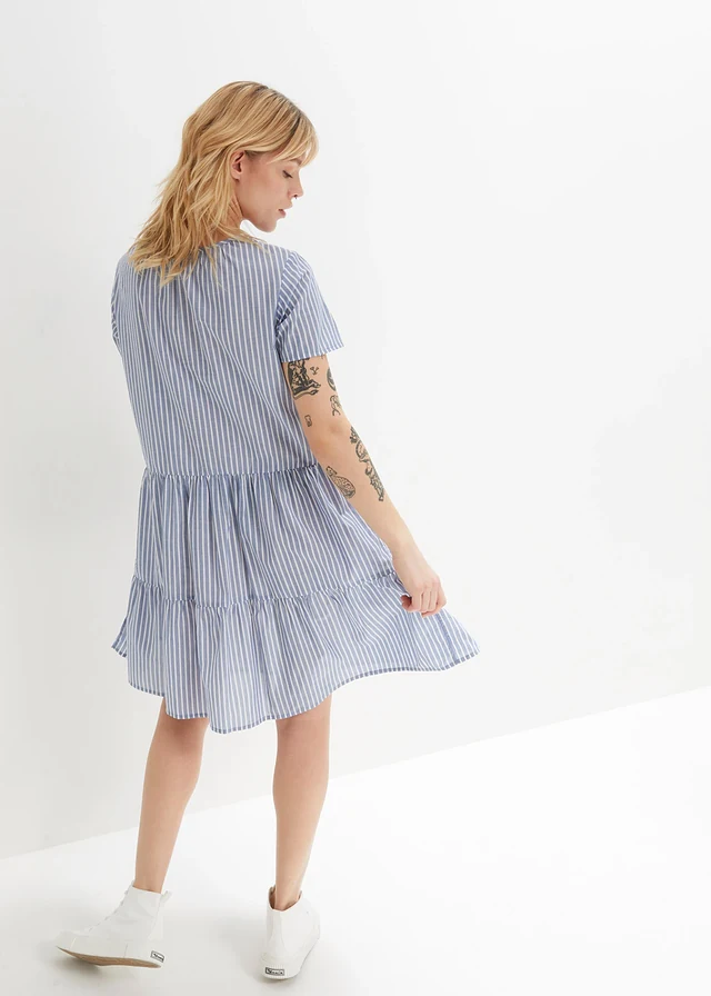Robe-tunique estivale, 100% coton, Couleur: indigo clair/blanc rayé