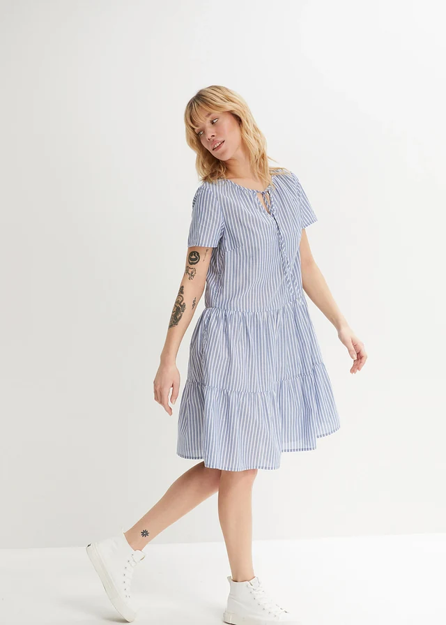 Robe-tunique estivale, 100% coton, Couleur: indigo clair/blanc rayé