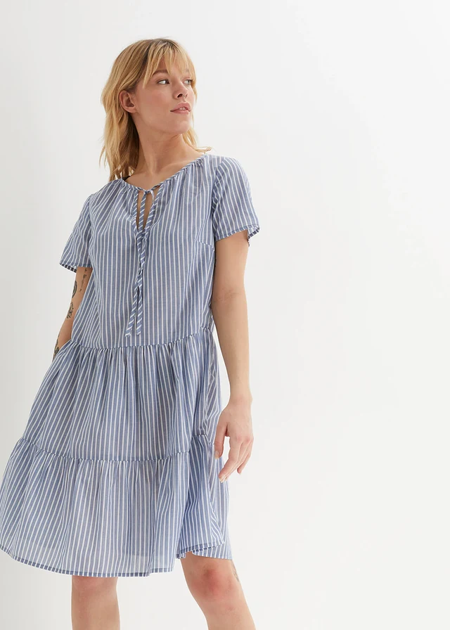 Robe-tunique estivale, 100% coton, Couleur: indigo clair/blanc rayé