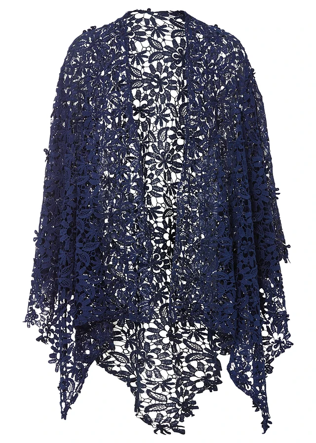 Poncho van gehaakt kant, Kleur: donkerblauw
