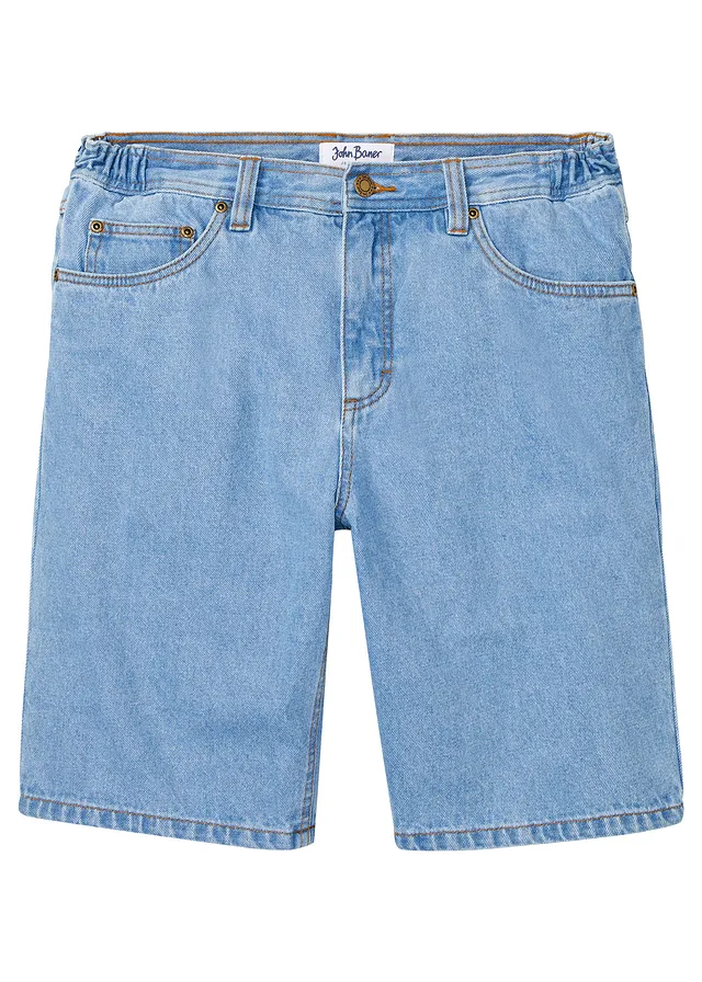 Jeansbermuda met elastische tailleband, classic fit