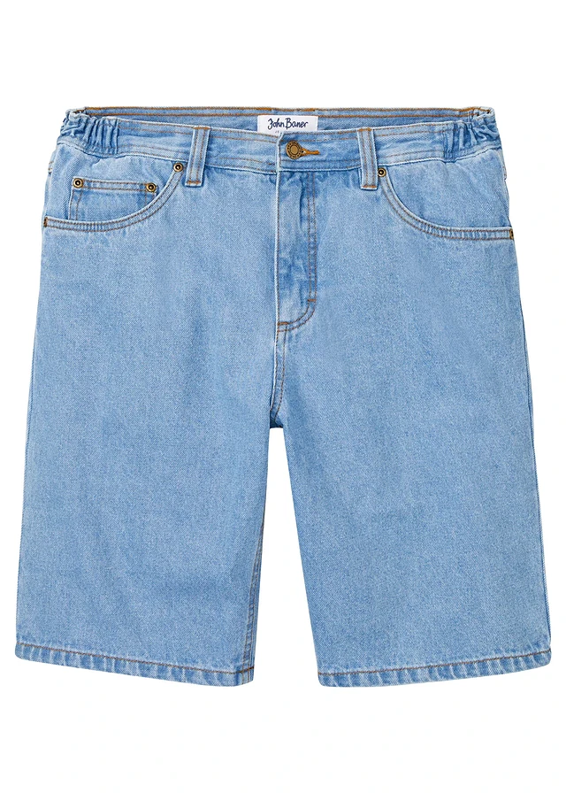 Jeans bermuda met elastiek opzij, classic fit, Kleur: lichtblauw denim