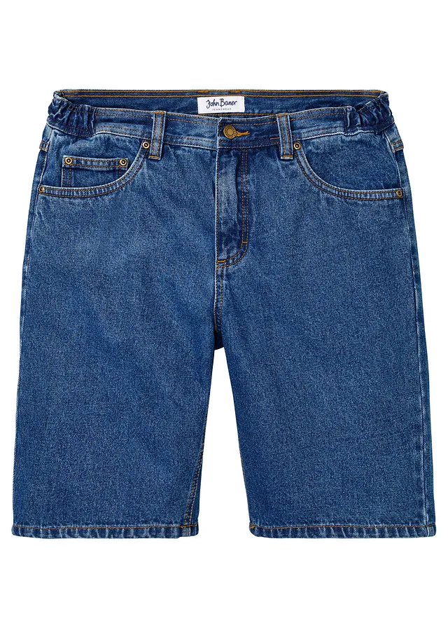 Jeans bermuda met elastiek opzij, classic fit