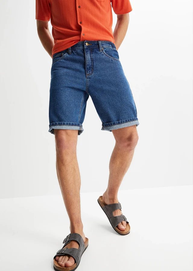 Jeans bermuda met elastiek opzij, classic fit