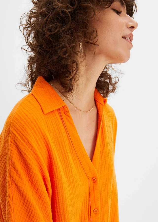 Lange, oversized blouse van mousseline • pompoenoranje • product-page.page-title-suffix