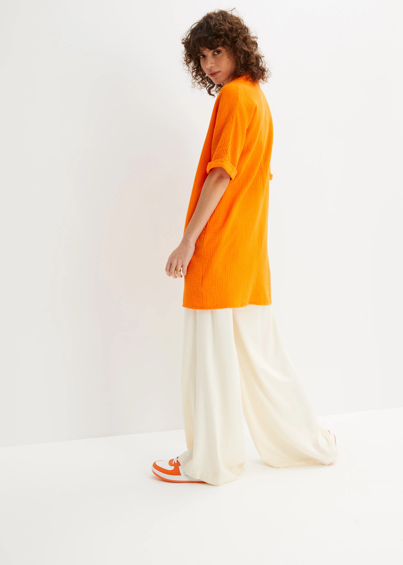 Bluză lungă oversize din muselină moale • oranj-dovleac • magazin bonprix