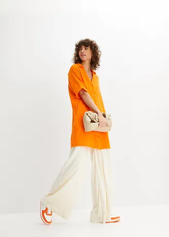 Lange, oversized blouse van mousseline, Kleur: pompoenoranje